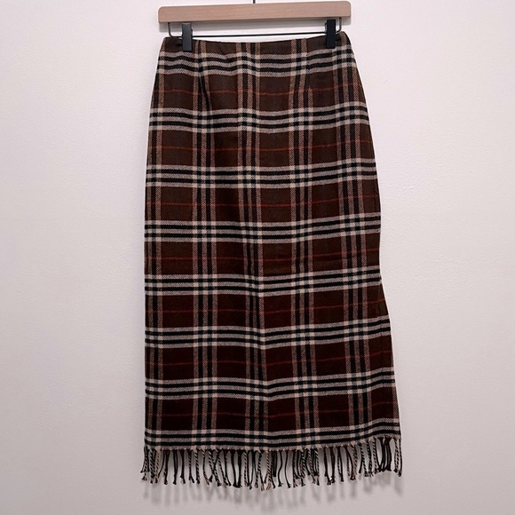 WORTHINGTON Plaid Wool Blend Fringe Academia Midi Skirt. Size US 6 Petite - Picture 1 of 9